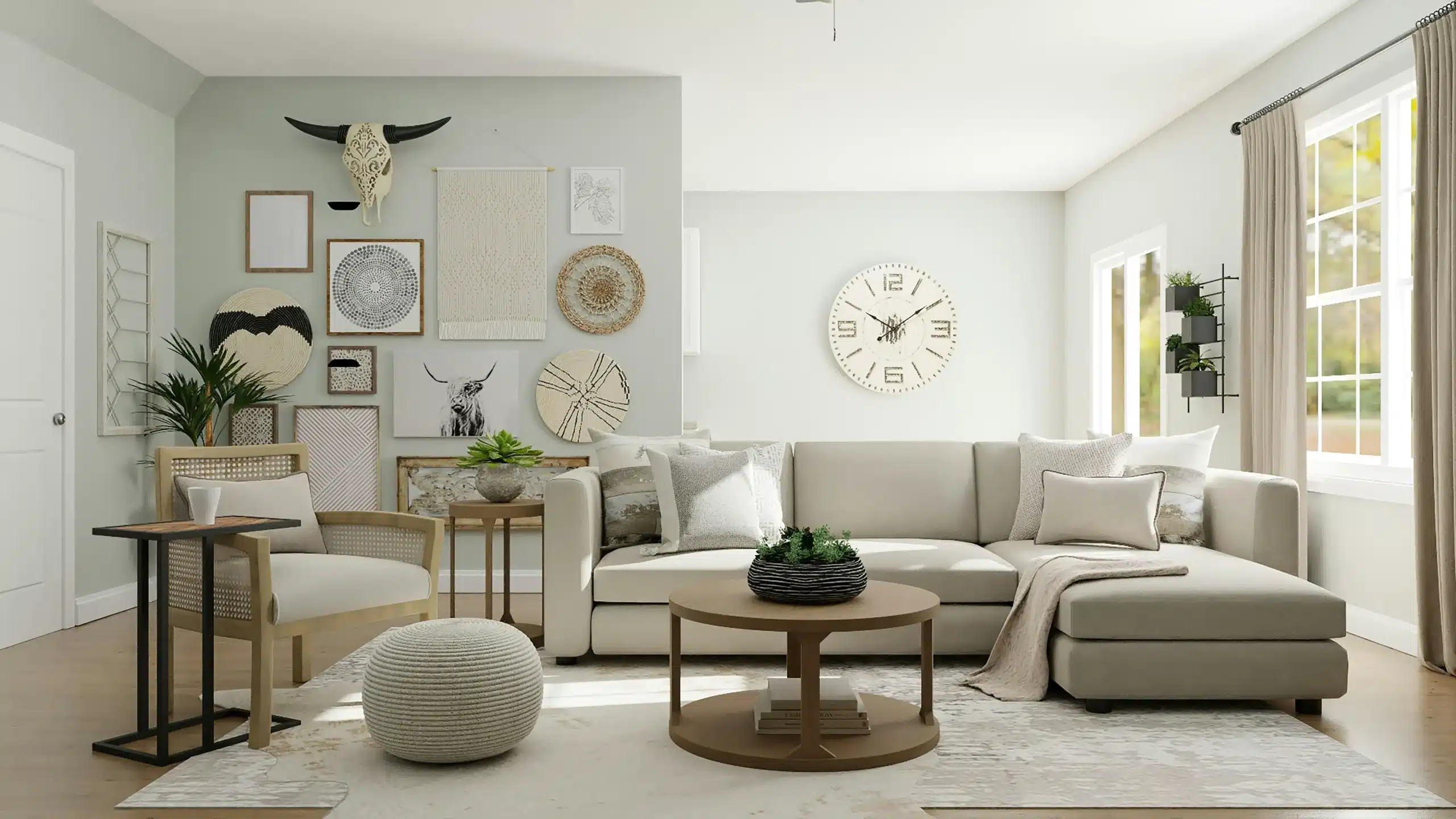 Beautifully decorated cozy living room with warm lighting and tasteful décor
