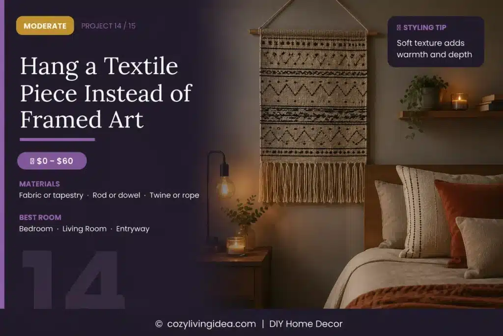 Apartment Bedroom Decor Ideas: Hang a textile piece instead of framed art