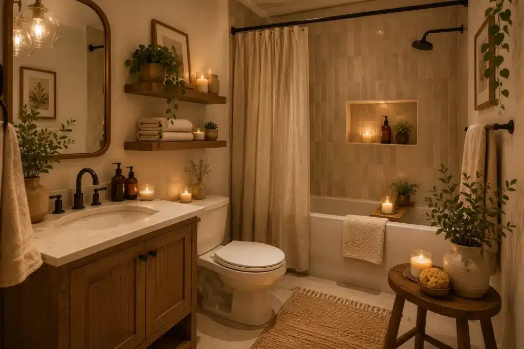 Warm cozy bathroom with spa-inspired decor
