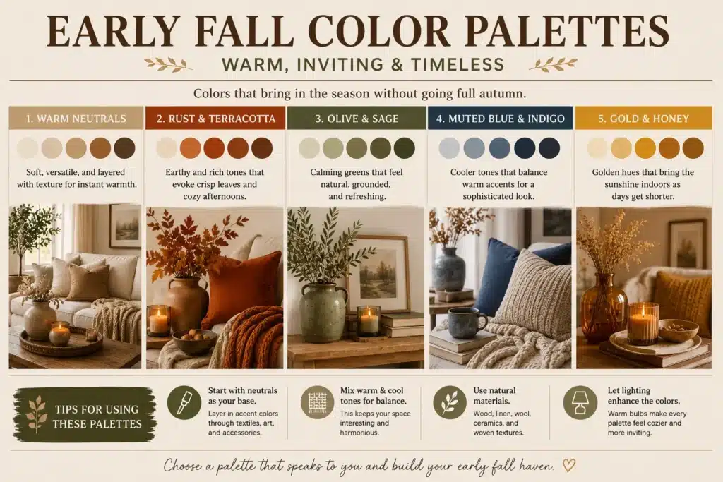 Early fall home decor color palette swatches