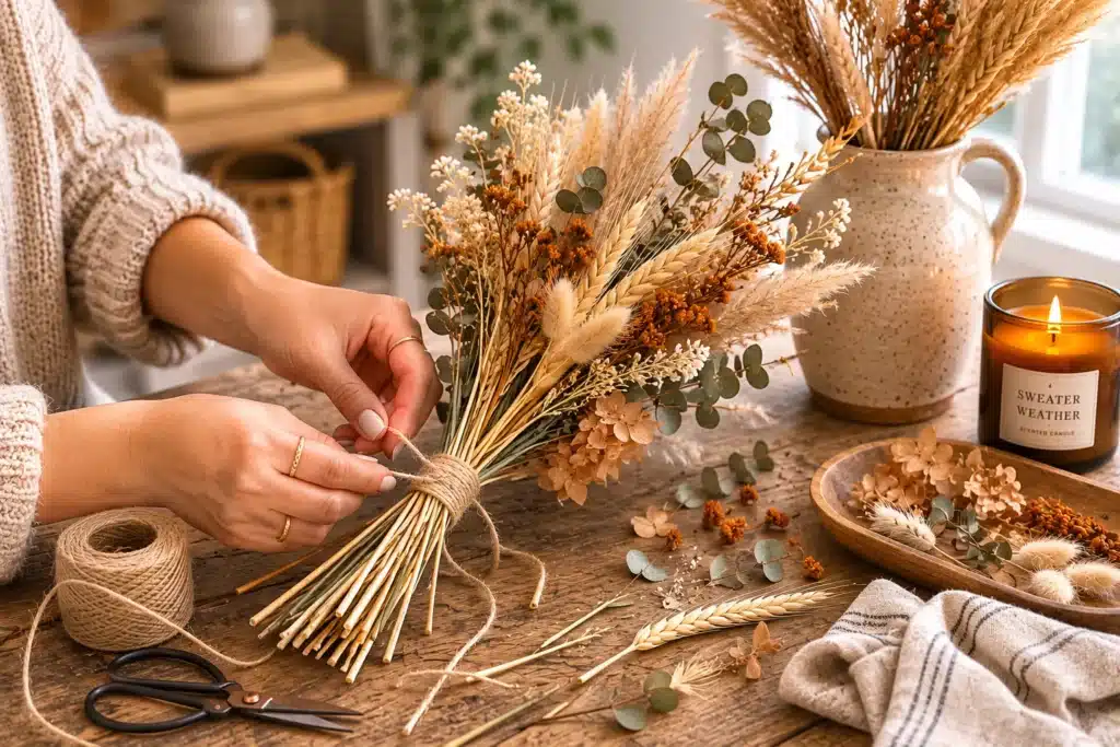 DIY dried flower arrangement for budget fall decorating