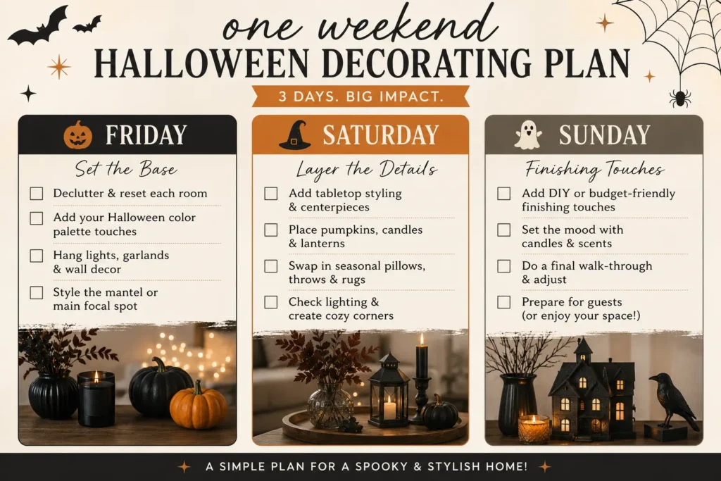 Halloween decorating weekend plan checklist graphic