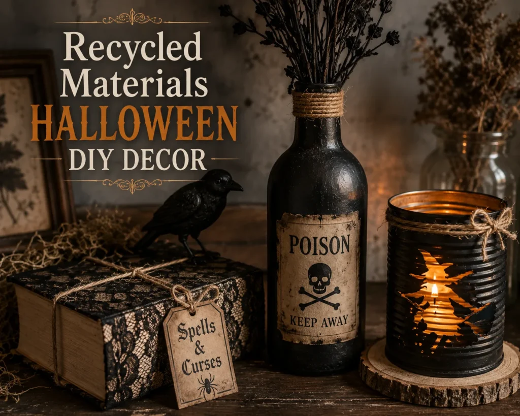 Homemade Halloween decor made from recycled materials
